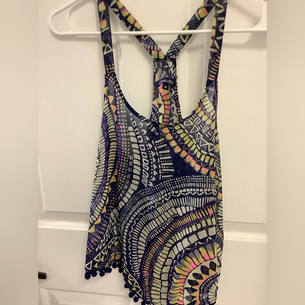 Ocean Drive Racerback Tank Top Navy Print Size M